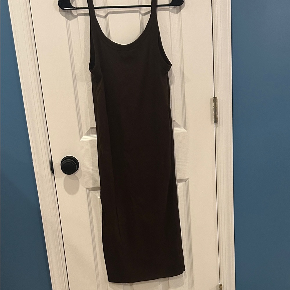Elegant Brown Sleeveless midi dress